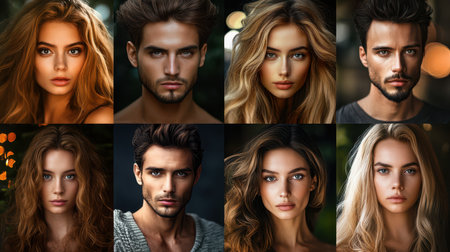 A diverse group of individuals showcasing a variety of colored eyes, highlighting uniqueness and individuality among people.の素材