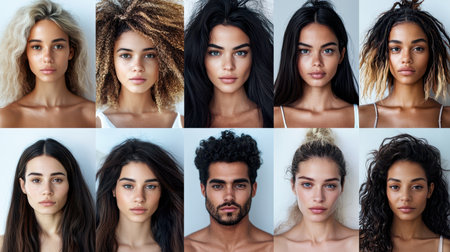 A vibrant image showcasing a diverse group of individuals, each displaying unique and distinct hairstyles, reflecting personal style and cultural diversity.の素材