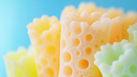 A vibrant assortment of colored pasta noodles arranged in a bowl, showcasing various shapes and hues that enhance the visual appeal of the dish.の素材