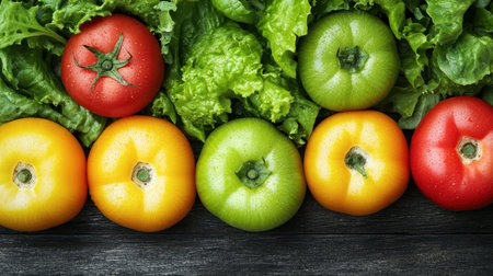 A diverse array of vegetables is beautifully arranged on a table, showcasing their vibrant colors and unique shapes, perfect for healthy meals.の素材