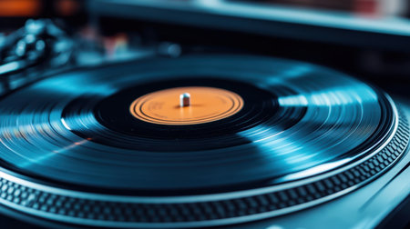 A close-up view of a turntable featuring a lit candle, creating an intimate atmosphere with soft light and vintage aesthetics.の素材