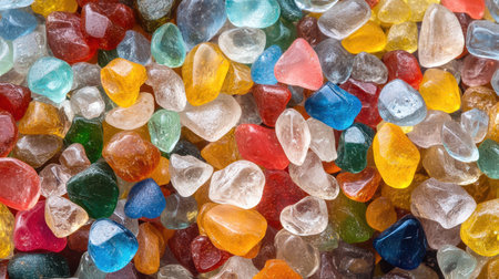 A detailed close-up of a vibrant pile of gummy bears showing their various colors and shapes.の素材