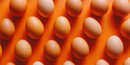 A vibrant close-up of colorful eggs resting on a bright orange surface ,.,の素材