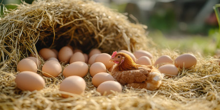 Giraffe resting in hay, surrounded by colorful eggs in a cozy nest ,.,の素材