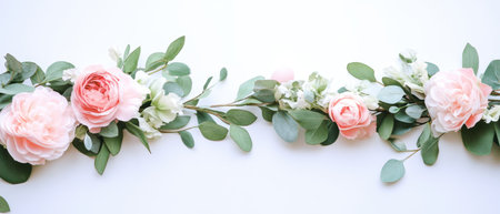 Pink flowers with green leaves create a cheerful Easter vibe on a white background ,.,の素材