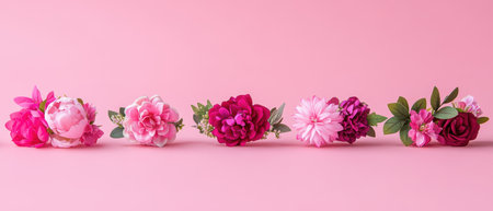 Vibrant pink and red flowers beautifully arranged on a soft pink backdrop for Easter celebrations ,.,の素材