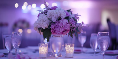 A festive Easter table adorned with flowers, candles, and decorative elements celebrating the holiday ,.,の素材