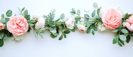 Delicate pink and white flowers with lush greenery create a fresh Easter ambiance on a white background ,.,の素材