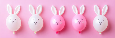 Four festive balloons with cheerful faces for Easter celebration ,.,の素材