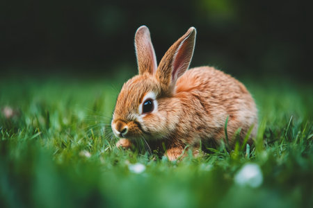 A cute rabbit rests peacefully in the green grass, embodying the spirit of Easter ,.,の素材