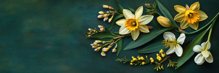 A vibrant collection of colorful flowers blooming on lush green grass for Easter celebration ,.,の素材