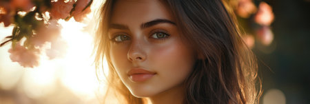 Arafed woman with long hair in a white shirt gazing directly at the camera.の素材