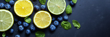 A variety of colorful fruits arranged on a table, showcasing their diverse shapes and sizes,.の素材
