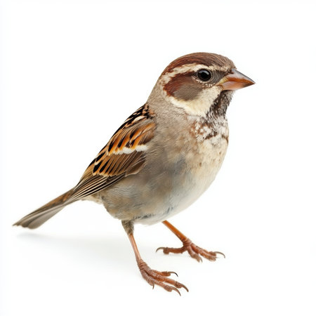 A small bird perches on a clean white surface, showcasing its delicate features,.の素材