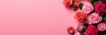 A vibrant display of pink roses set against a matching pink background,.の素材