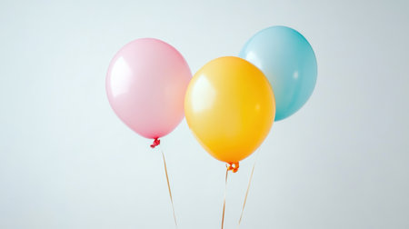 Three colorful balloons float together in the sky, creating a cheerful scene,.の素材