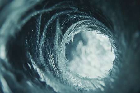 A detailed view of a wave crashing in the ocean with a blue sky above,.の素材