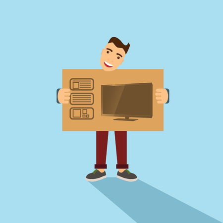 man with box on blue backgroundのイラスト素材