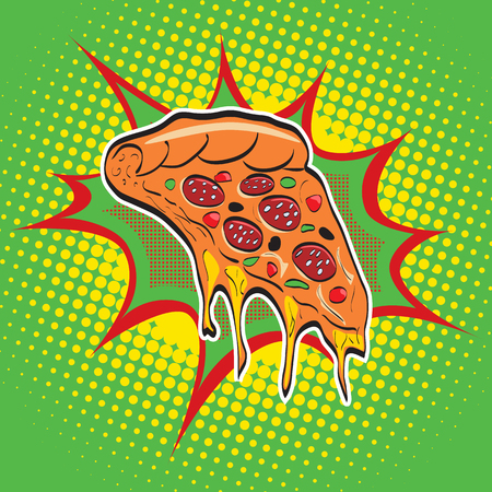 Pizza fast food vector pop art retro style. Restaurants and street food. Healthy and unhealthy food. Menu comic styleのイラスト素材