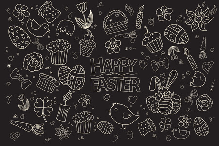 Easter hand drawn vector symbols and objects. Doodle artのイラスト素材