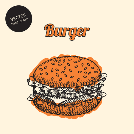 Vector illustration of burger fast food in sketch art style.のイラスト素材