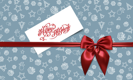 illustration of card and red bow on Christmas backgroundのイラスト素材