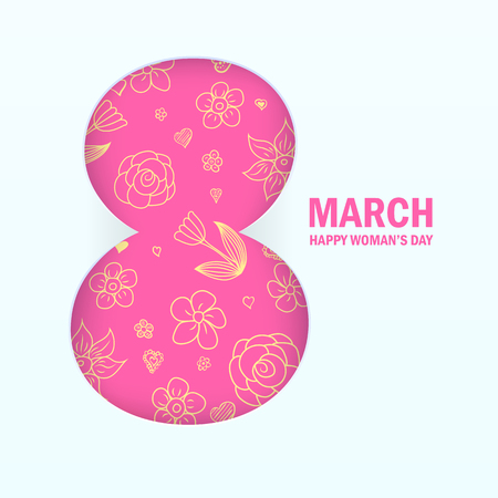 Eight March international women's day background with hand drawn elements. Greeting card template. Vector illustration.のイラスト素材