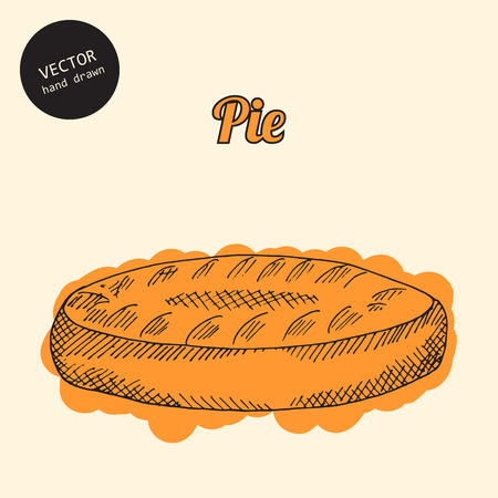 Vector russian national food. Background consist of colored pie. Sketch art style. Can use in cover, poster, label, banner, menu in restaurant or cafe.のイラスト素材