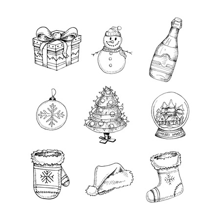 Set of hand drawn Christmas ellementsのイラスト素材