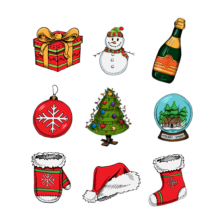 Set of hand drawn Christmas elementsのイラスト素材