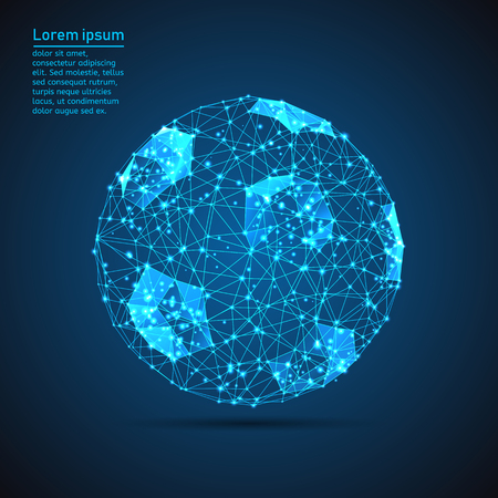 Abstract football ball. Dots, lines, triangles, polygons, color effects and background Vector illustrationのイラスト素材