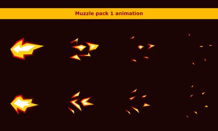 Fire weapon muzzle animation frames for cartoon gameのイラスト素材