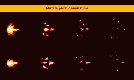 Fire weapon muzzle animation frames for cartoon gameのイラスト素材