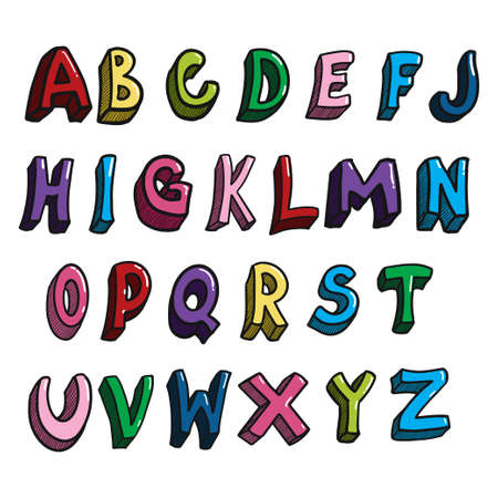 Doodle hand drawn vector cute isolated fontのイラスト素材