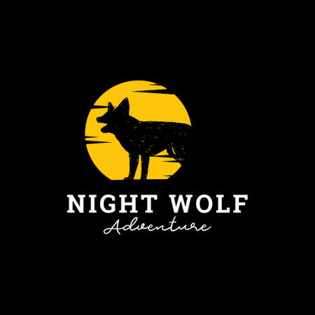 illustration of night wolf logo badge design concept