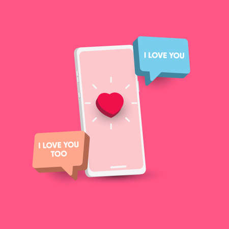 3d illustrations a smartphone with a bubble text vector template.のイラスト素材