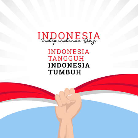 Wavy indonesia flag design for independence day. indonesia independence day banners template.のイラスト素材