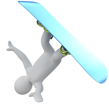  3D puppet person flying on a snowboard  Isolated white background の写真素材