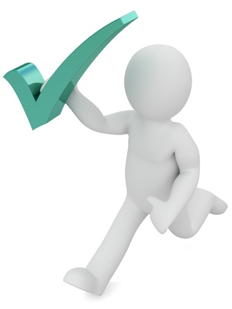 3D puppet with a check symbol and thumb up の写真素材