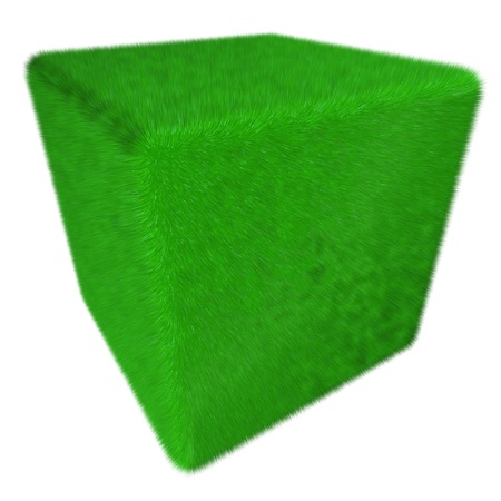  3D green grass fur cube isolatedの写真素材
