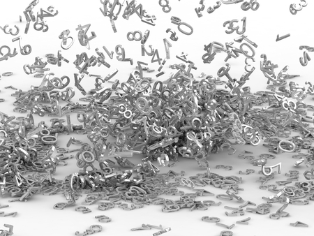 3d numbers exploded. Isolated on white background.
