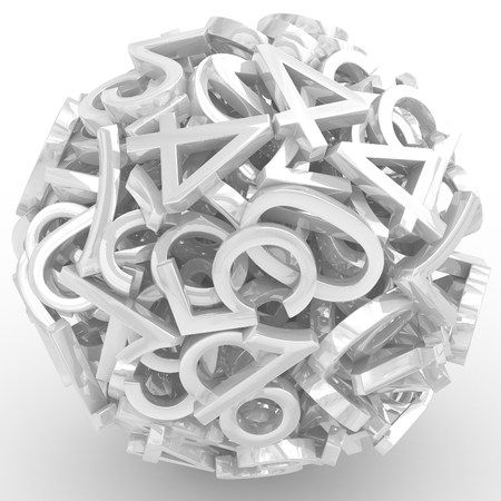 3D Numbers forming a sphere isolated on white background.