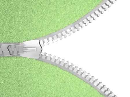 Zipper frame with grass on white. 3D render.の写真素材