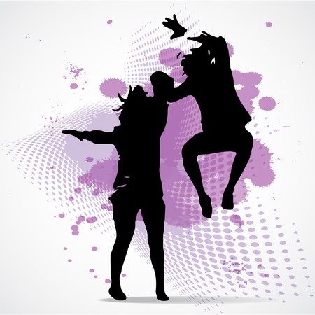Vector Illustration of jumping boy and girl.のイラスト素材