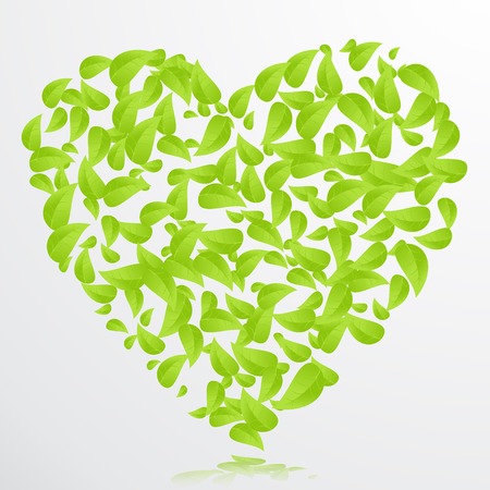 heart green leaves background illustration.のイラスト素材
