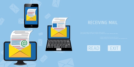 Vector receive mail web flat background. Global communication. Social network. Concepts for web banners and promotional materials.のイラスト素材