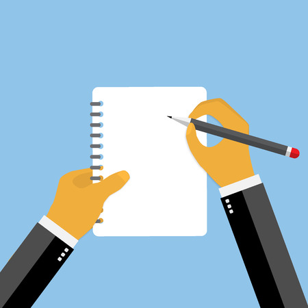 Businessman hand filling checklist illustration.のイラスト素材