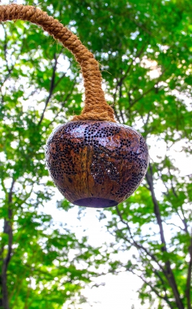 The lamp in garden for people in time night , hand make by wood の写真素材