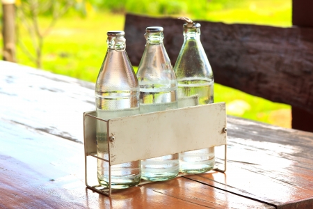 Bottles glass water for customer eat foodの写真素材