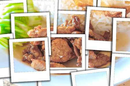 Fried sliced pork with garlic  and  eggs star.process instant photo styleの写真素材